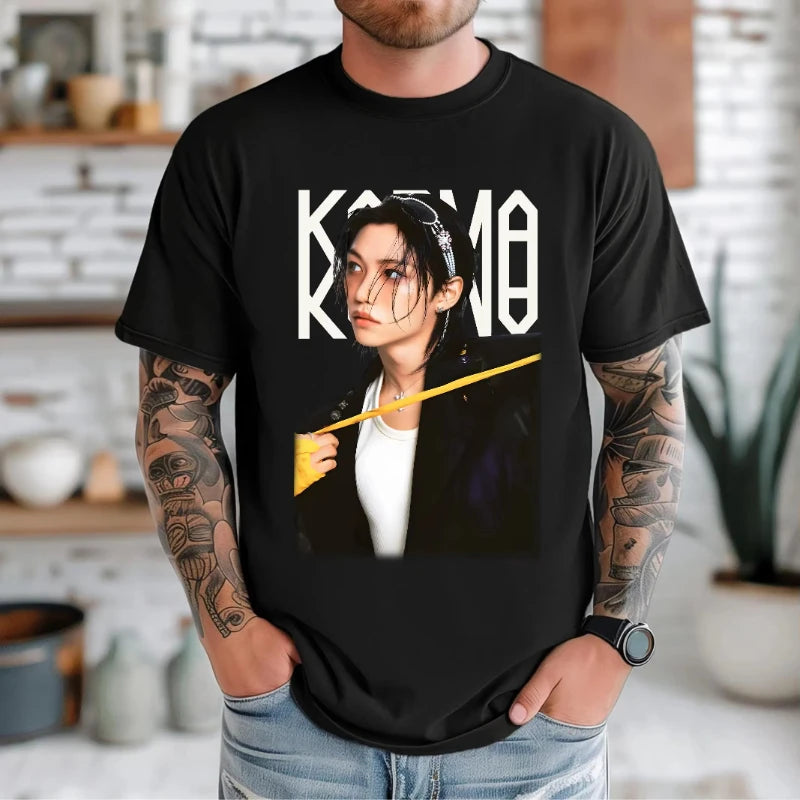 KPOP The 4th Album KARMA T Shirt CHANGBIN HYUNJIN FELIX Korean Fashion 100% Cotton Hip Hop Tee Shirt Harajuku Tops Streetwear