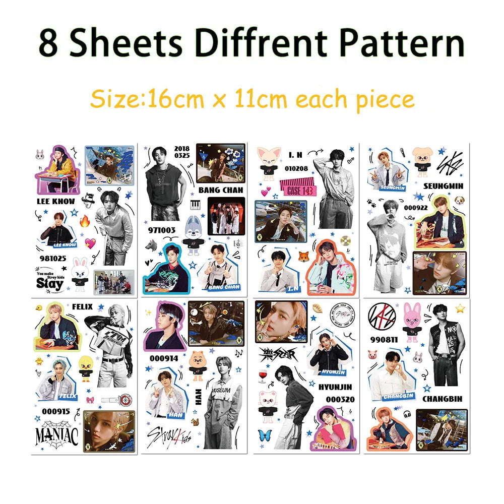 8PCS Kpop Skz Series Stickers Hand Account Skz Team DIY Sticker Notebook Skateboard Waterproof Sticker